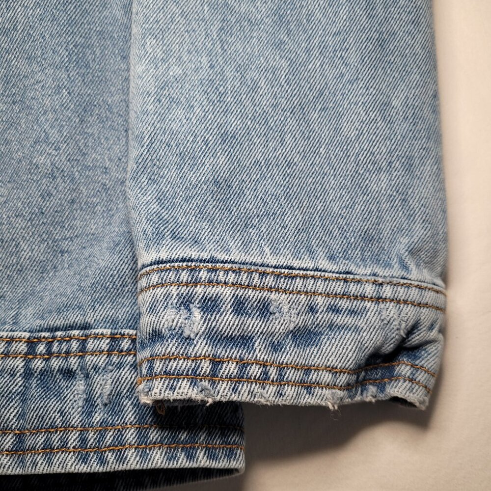Celebrity Pink Oversized Patchwork Denim Jacket Distressed Womens Small Retro - Picture 11 of 11